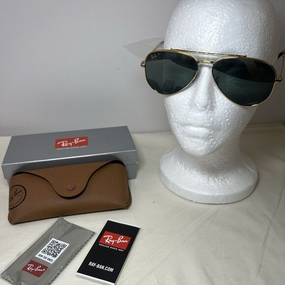 Ray-Ban RB3625 New Aviator Pilot Sunglasses Gold Polarized Dark Blue 58-135 mm - Picture 1 of 10